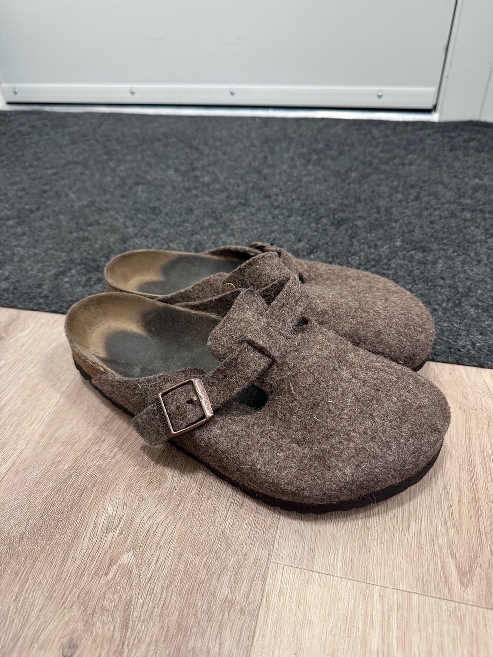 Birkenstock Brown Wool Clog Mule with Buckle